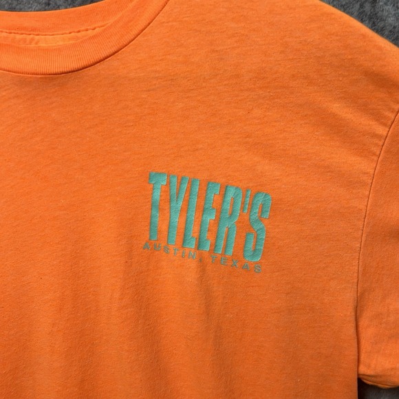 Vintage Tyler's Austin Texas Neon Orange Teal Shirt Size Medium Single Stitch - Picture 3 of 8